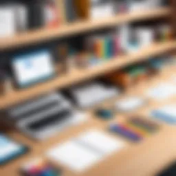 Showcasing organized art supplies and inventory logs