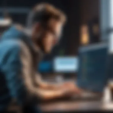 Developer Evaluating IDE Features A developer analyzing different IDE features on a laptop