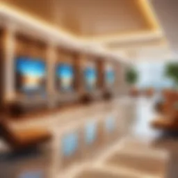 A modern hotel lobby showcasing advanced technology