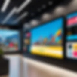A modern digital signage installation in a retail environment showcasing vibrant advertisements