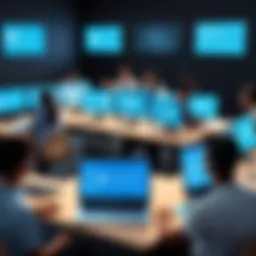 A dynamic classroom setting with students engaged in online learning through Coursera