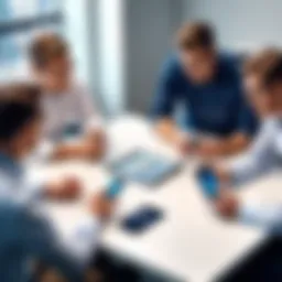 Corporate team discussing iPhone integration strategies