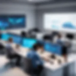 A modern office space showcasing team collaboration.