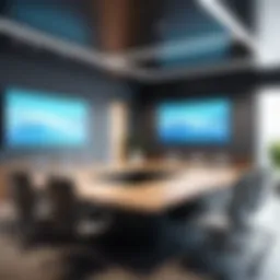 A modern conference room equipped with advanced videoconferencing technology.