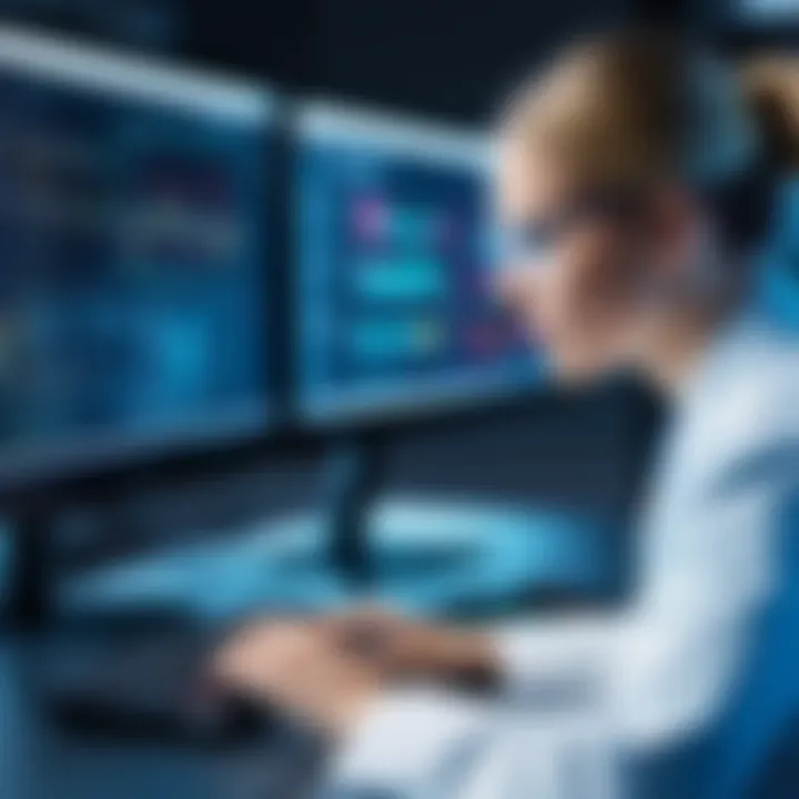 Close-up of a laboratory technician analyzing data on a computer screen