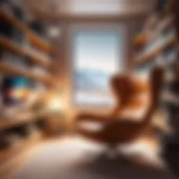 A serene reading nook with a cozy chair and a stack of diverse books