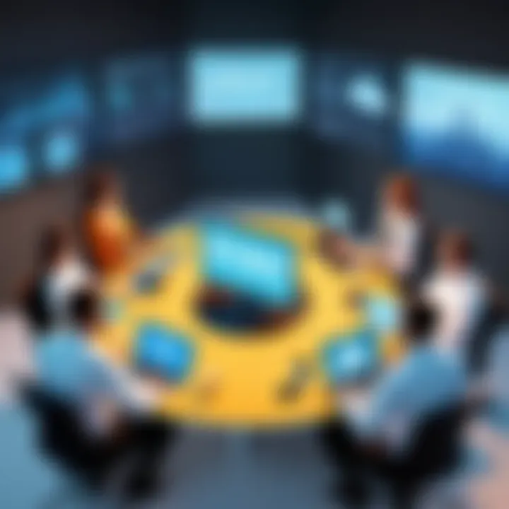 A diverse team engaged in a virtual meeting, representing hybrid work culture