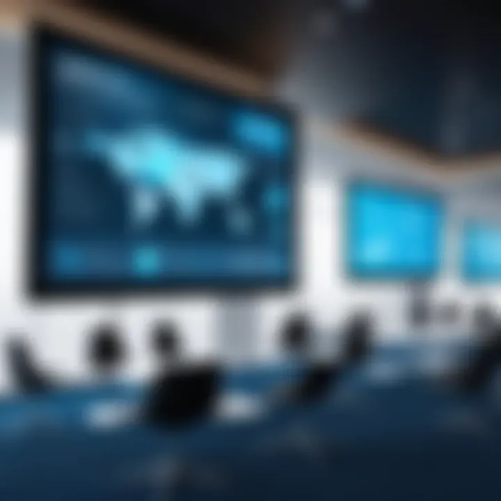 A futuristic digital signage setup at a conference, engaging attendees with immersive content.