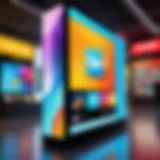 A high-tech digital signage display showcasing vibrant advertisements in a retail environment.