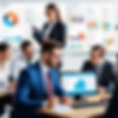 Business Professionals Evaluating WebHR Payroll Collage of business professionals discussing WebHR Payroll features